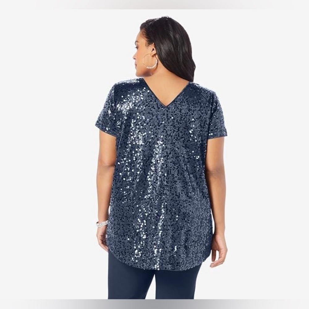 (A4) Roaman's Sequin Tunic Top Size 30W Plus Size Blue Sparkle Party Blouse Like